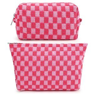 Women 2 Pieces Makeup Large Checkered Cosmetic and Travel Toiletry Bag